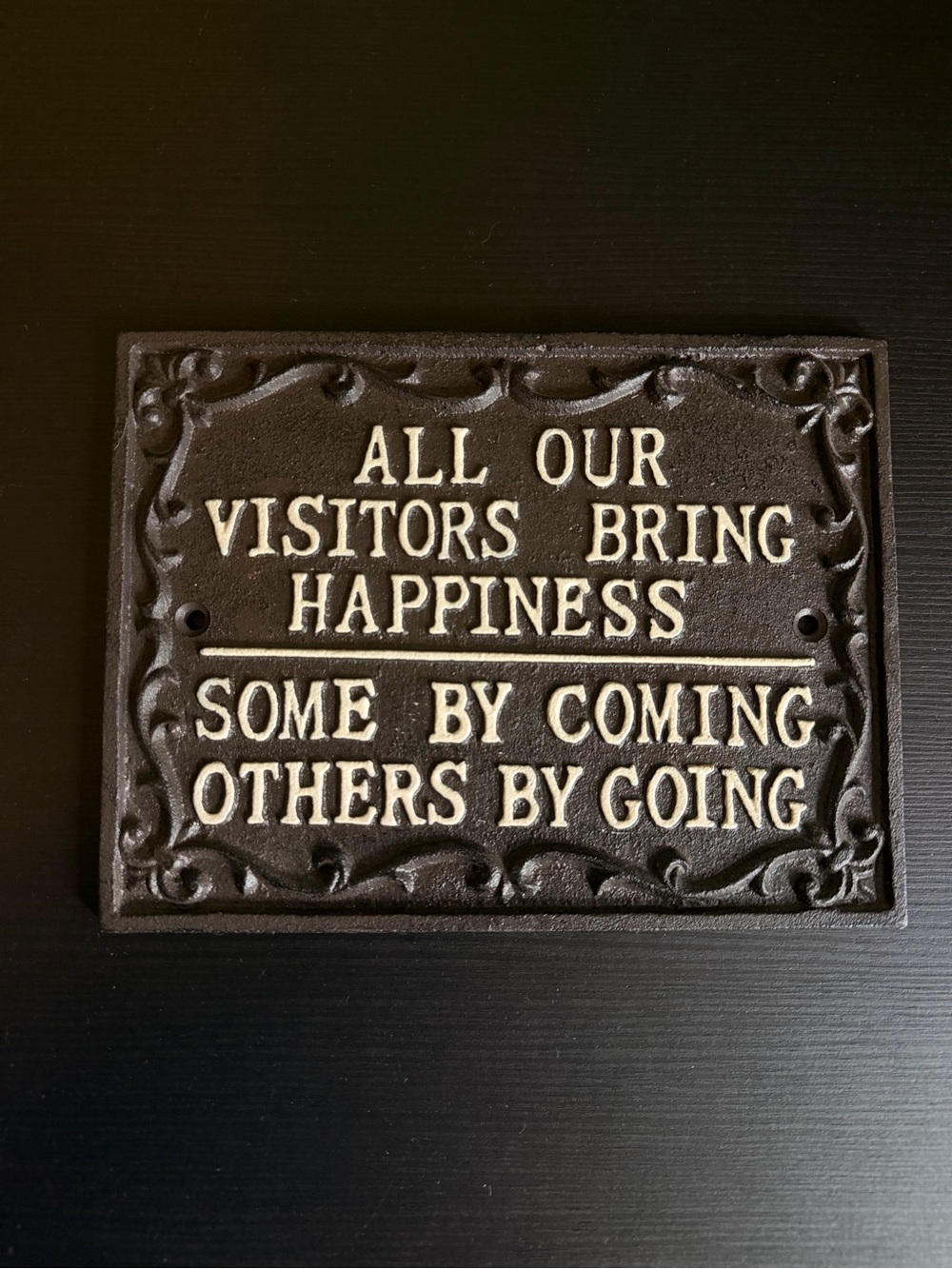 Cast Iron Visitor Welcome Sign - Brown and Cream